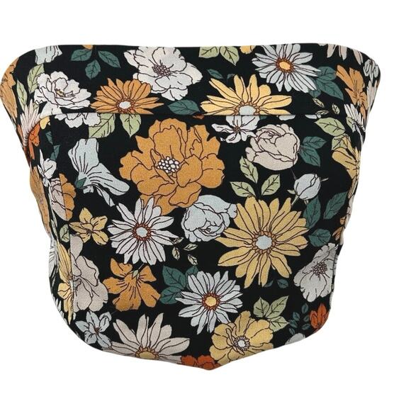 Le Lis Tops - LE LIS Floral Strapless Corset Crop Top M Black Smocked Back Cottagecore Boho